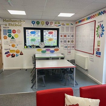 welsh flag cushion on a sofa in the classroom