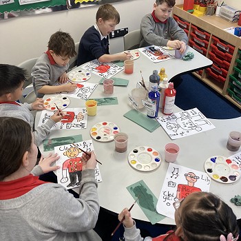 students painting