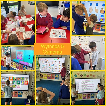 collage of students doing tasks in the class
