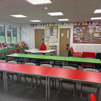 red and green classroom tables