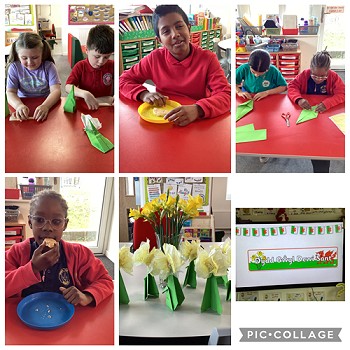 students doing st davids day crafts
