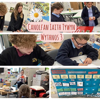 Collection of images of children in Tywyn Language Centre learning Welsh
