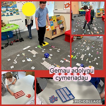 a collection of images of Ysgol dolgellau pupils playing games