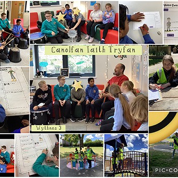 Collection of images of children in Tryfan Language Centre learning Welsh